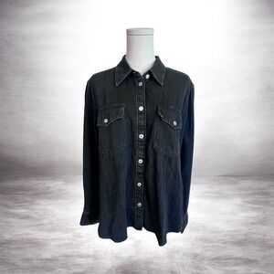 Gap Relaxed Denim Western Shirt Snap Front‎ Black Women's Large, NWT